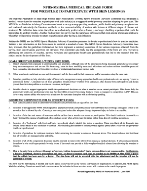 Wrestler Skin Lesion Medical Release Form