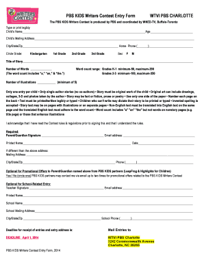 PBS KIDS Writers Contest Entry Form