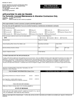 Michigan Builders Unit Fee Application