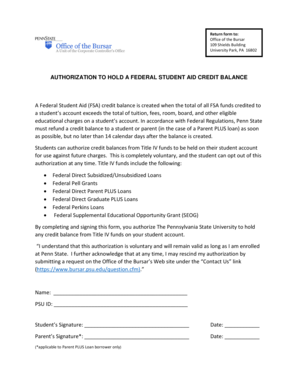 Authorization to Hold Federal Student Aid Credit Balance