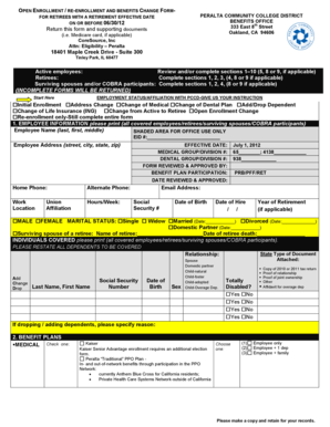 Peralta Community College District Benefits Change Form