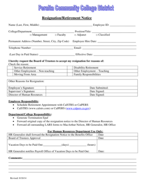 Resignation/Retirement Notice