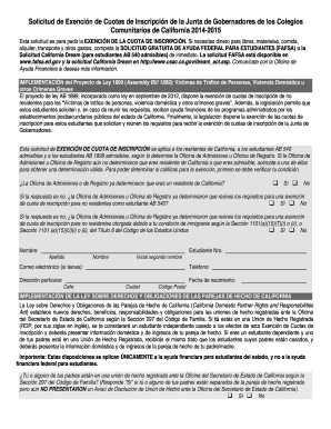 Solicitud de Exención de Cuotas de Inscripción de la Junta de Gobernadores de los Colegios Comunitarios de California