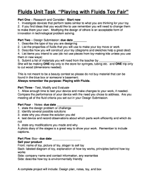 Fluids Unit Task Toy Fair Project