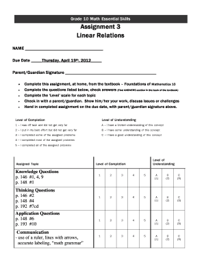 Grade 10 Math Linear Relations Assignment