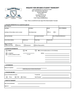 Ontario Student Transcript Request Form