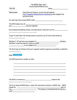 BIOS Computer Configuration Worksheet
