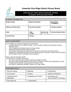 SHSM Student Application Form