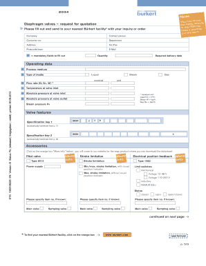 Bürkert Type 2034 Diaphragm Valve Specification