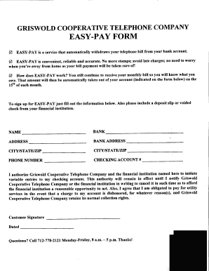 Griswold Cooperative Telephone Company Easy-Pay Form