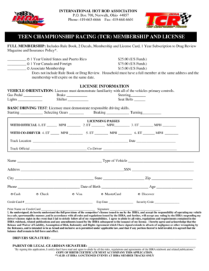 IHRA Teen Championship Racing Membership and License