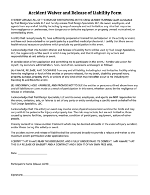 Accident Waiver and Release of Liability Form