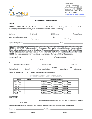 Verification of Employment for Licensed Practical Nurses