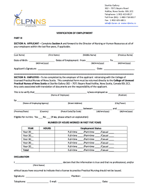 Verification of Employment for Licensed Practical Nurses
