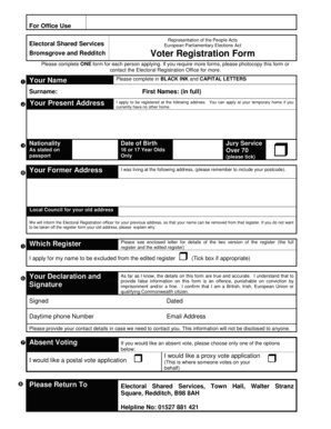 Bromsgrove and Redditch Voter Registration Form