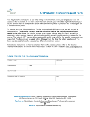 AHIP Student Transfer Request Form