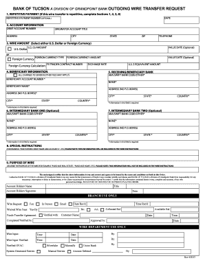 Bank of Tucson Outgoing Wire Transfer Request