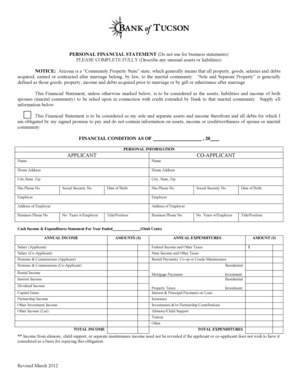 Arizona Personal Financial Statement