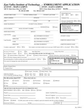 East Valley Institute of Technology Enrollment Application