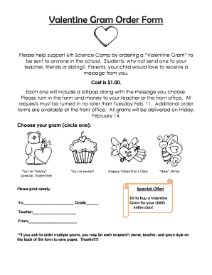 Valentine's day application form - valentine gram order form