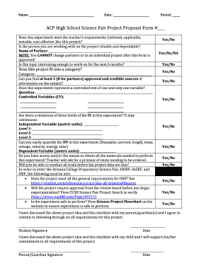 ACP High School Science Fair Project Proposal Form # - mychandlerschools