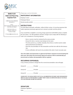 BASIC Flex Debit Card Recurring Expense Form