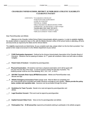 Arizona Junior High Athletic Eligibility Clearance Packet