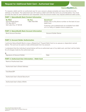 Request for Additional Debit Card – Authorized User