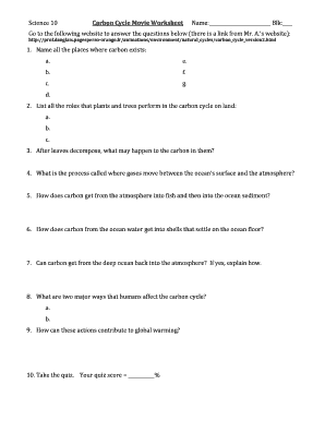Worksheet on the carbon cycle