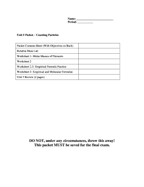 Unit 5 Chemistry Worksheet