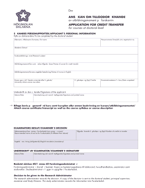 Application for Credit Transfer for Doctoral Courses