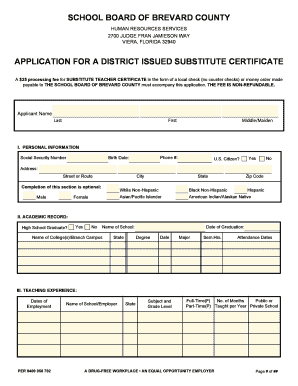 Application for District Issued Substitute Certificate