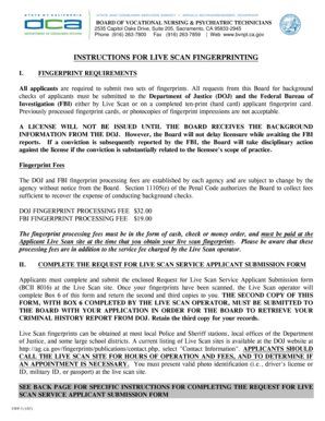 California Vocational Nurse and Psychiatric Technician Live Scan Form
