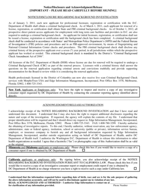DC Health Background Check Notice and Authorization
