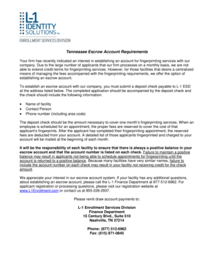 Tennessee Escrow Account Application