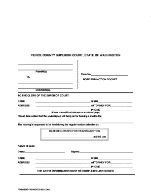 Pierce County Motion Docket Note