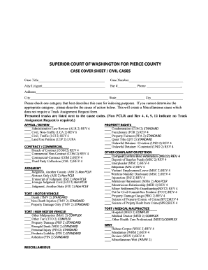 Washington Pierce County Civil Case Cover Sheet