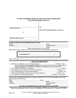 Washington Court Notice for Commissioner's Calendar