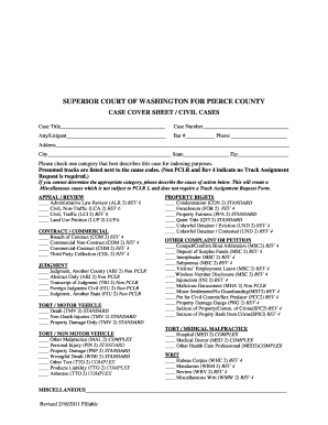 Pierce County Civil Case Cover Sheet