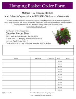 Mother's Day Hanging Basket Order Form