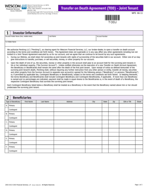 Financial Services Transfer on Death Agreement (TOD) - Joint Tenant