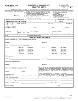 Evidence of Insurability Coverage Detail Form