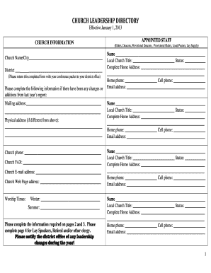 Church Leadership Directory Form
