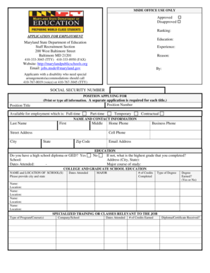 Maryland State Department of Education Employment Application
