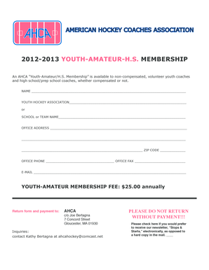 AHCA Youth-Amateur/H.S. Membership Form