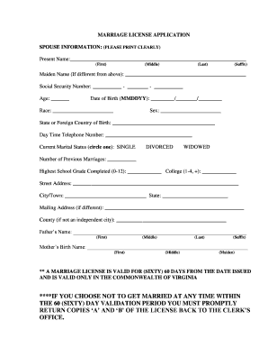 Marriage License Application