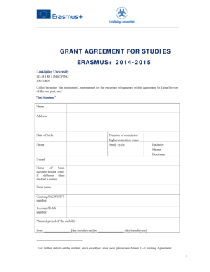 Erasmus+ Grant Agreement for Studies