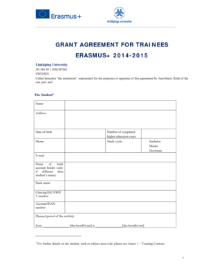 Erasmus+ Grant Agreement for Trainees