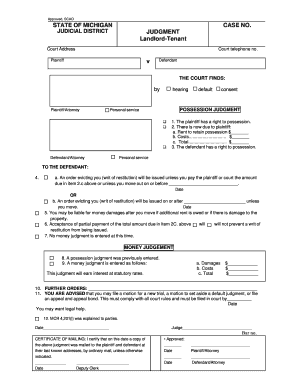 STATE OF MICHIGAN JUDGMENT Landlord-Tenant CASE NO