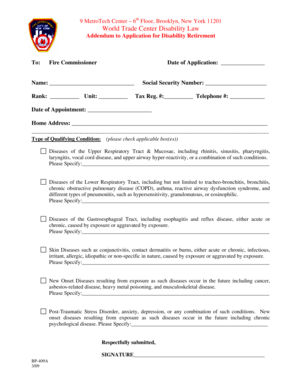 Addendum to Application for Disability Retirement